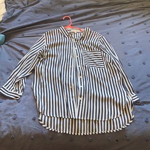 blue and white stripped button down